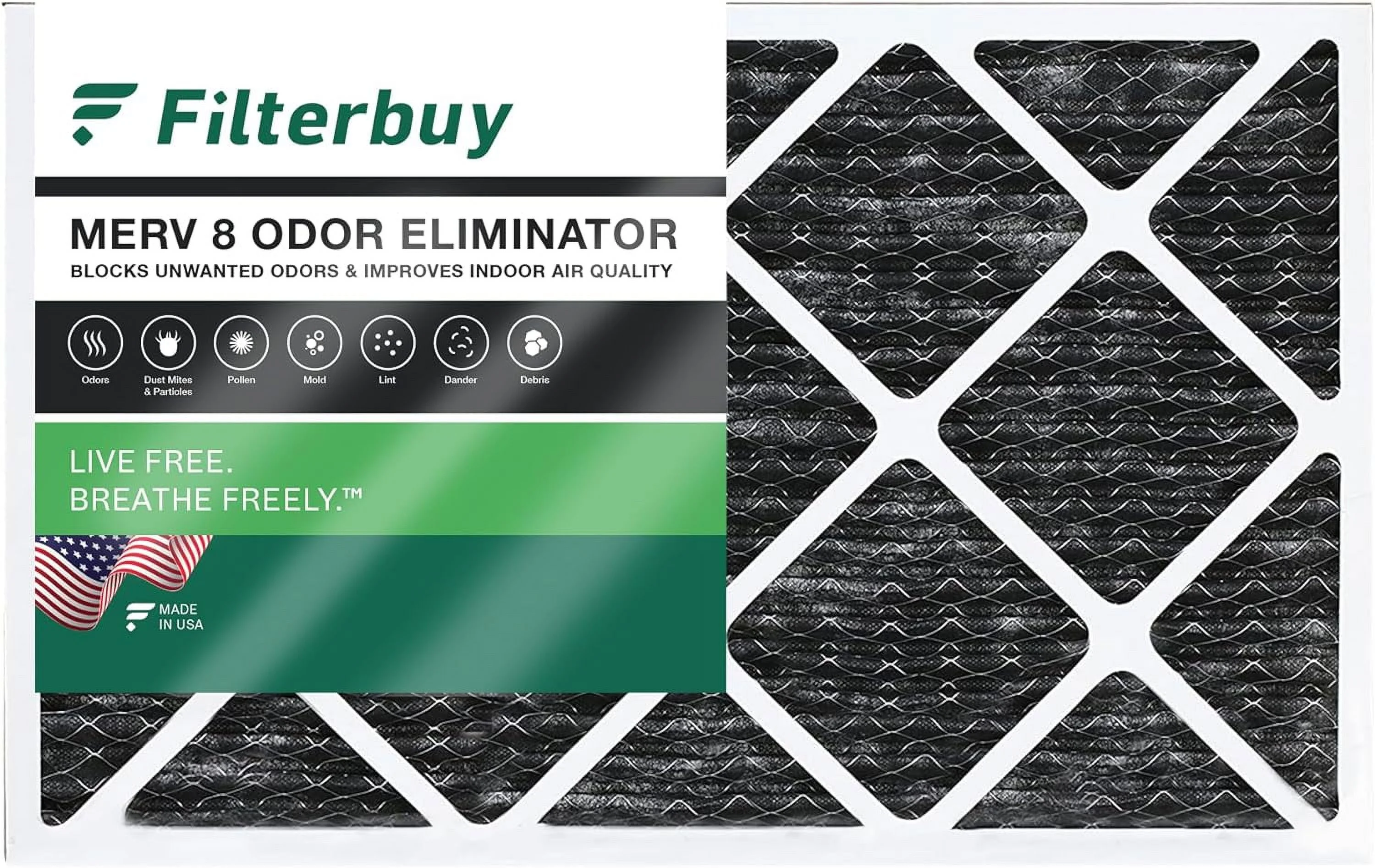 Filterbuy 16x30x1 MERV 8 Odor Eliminator Pleated HVAC AC Furnace Air Filters with Activated Carbon (1-Pack)