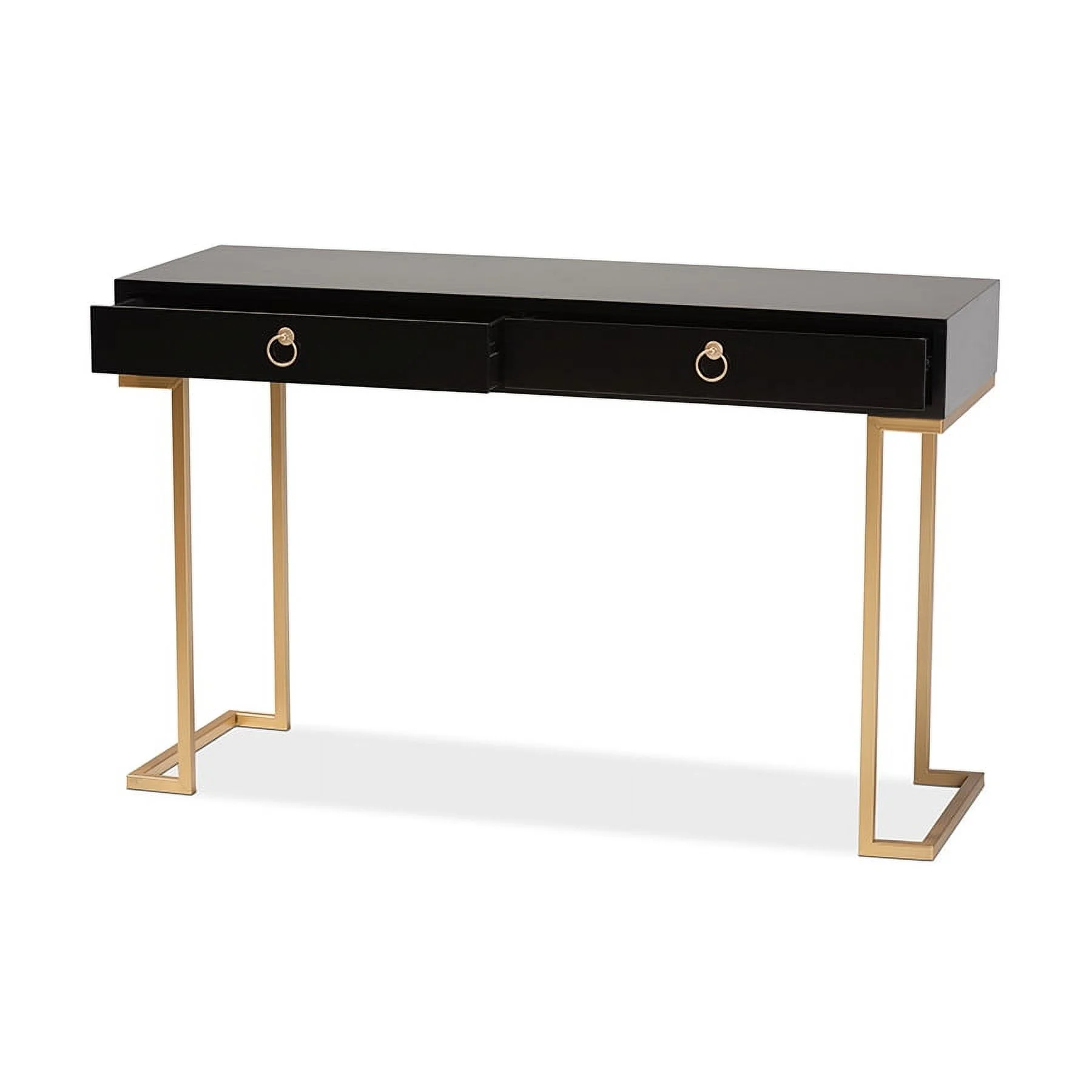 Baxton Studio Beagan Modern and Contemporary Black Finished Wood and Gold Metal 2-Drawer Console Table
