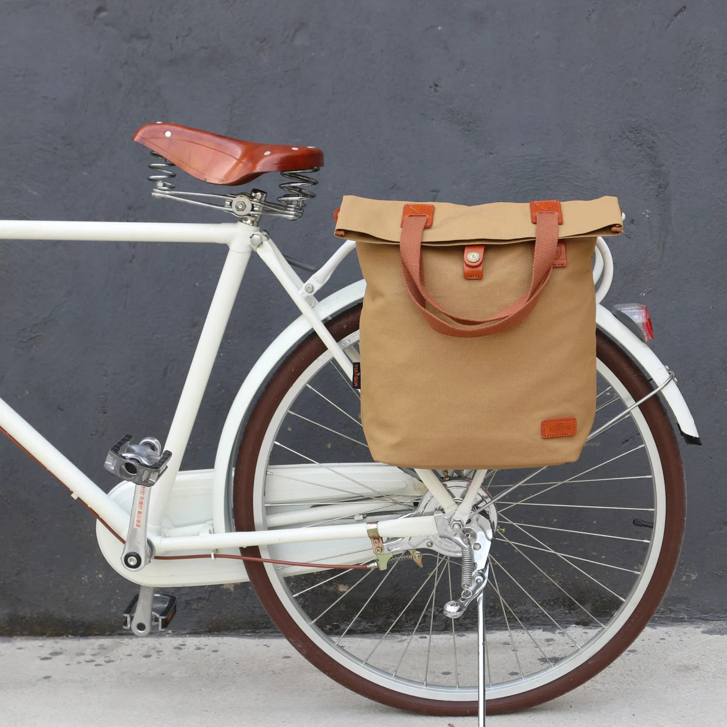 TOURBON Cycling Bicycle Pannier Waxed Canvas Waterproof Clip-On Quick-Release Bike Bag Shoulder Tote Bag for Women