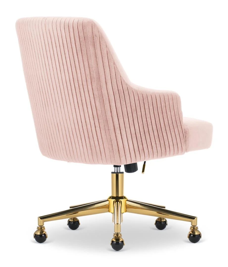 Serta Scarlett Modern Mid-Back Office Chair Velvet Fabric Gold Metal Base Pink