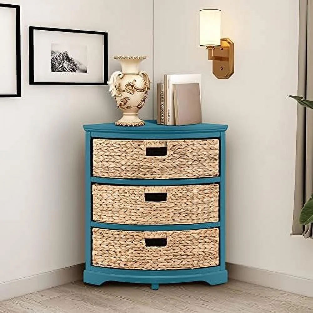 FDXCKJP Hampton Meadows 3 Tier X-Side End  Cabinet with 3 Wicker Baskets  Teal