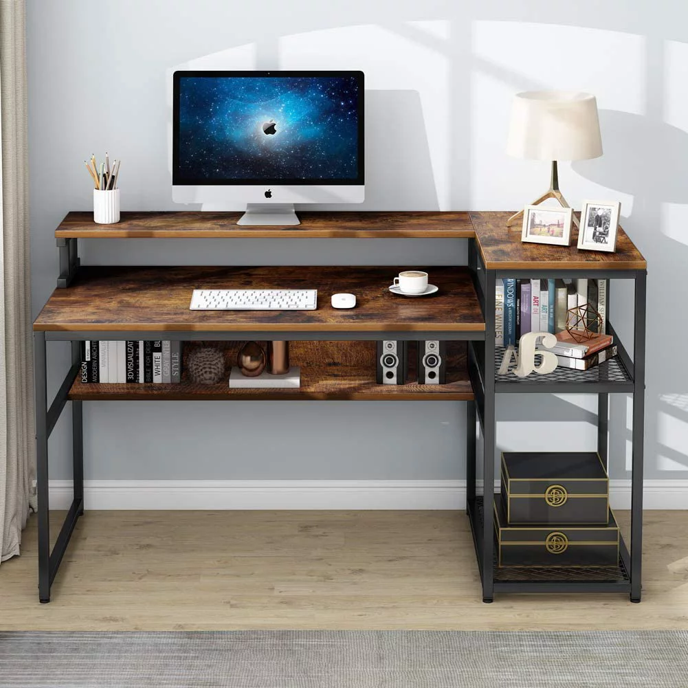 Tribesigns Computer Desk with Hutch and Storage Shelves, 63 inch Large Industrial Office Desk for Home Office