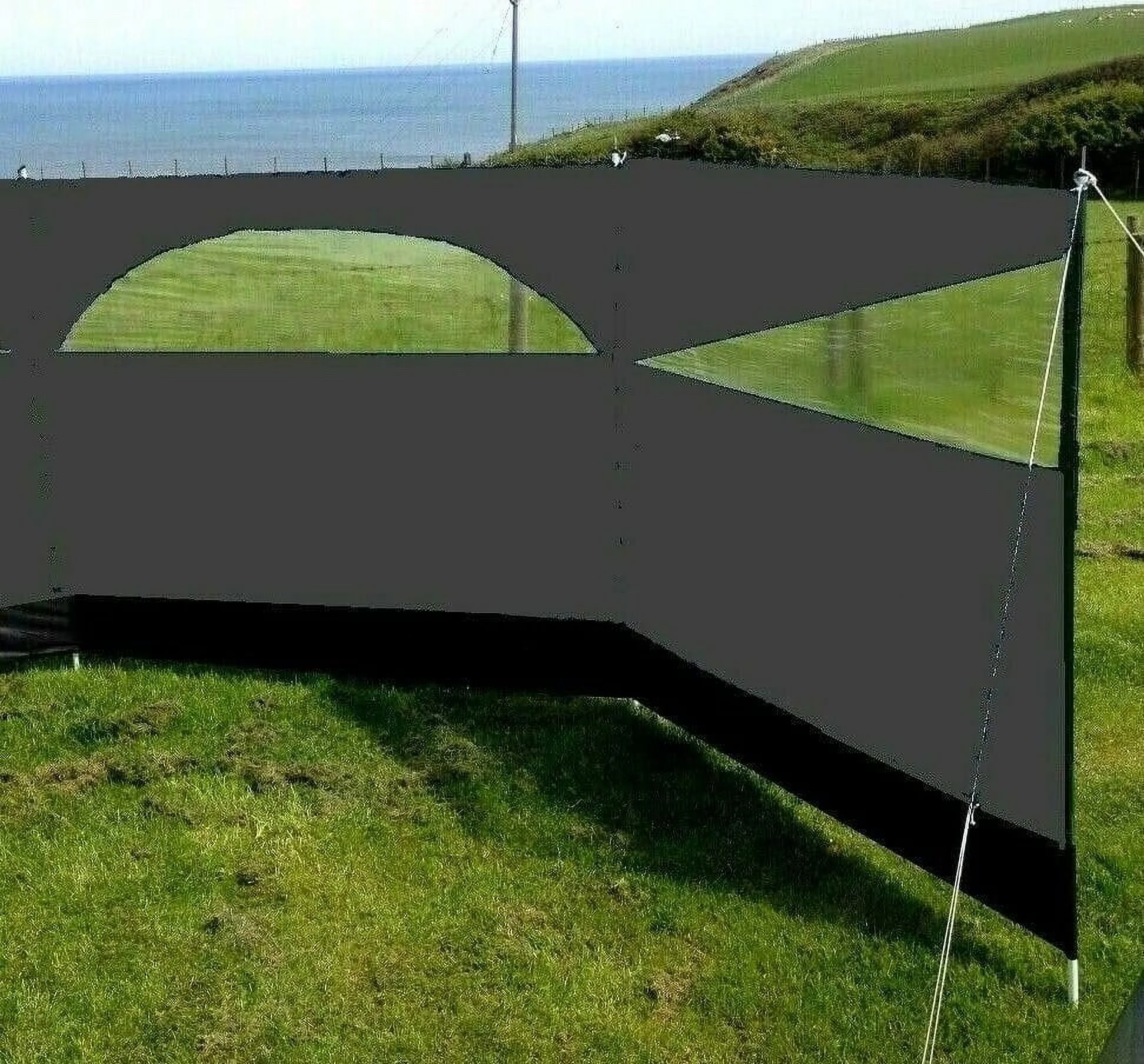Windbreaker Wind Privacy Screen Camping Blocker 5 Panel Garden Beach Wind Shield 5ft High x 27.4ft Long Stone Grey