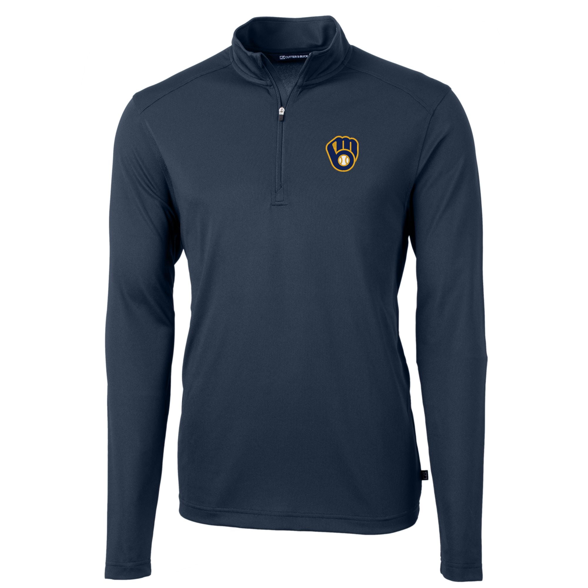 Men's Cutter & Buck  Navy Milwaukee Brewers Virtue Eco Pique Recycled Quarter-Zip Pullover Top