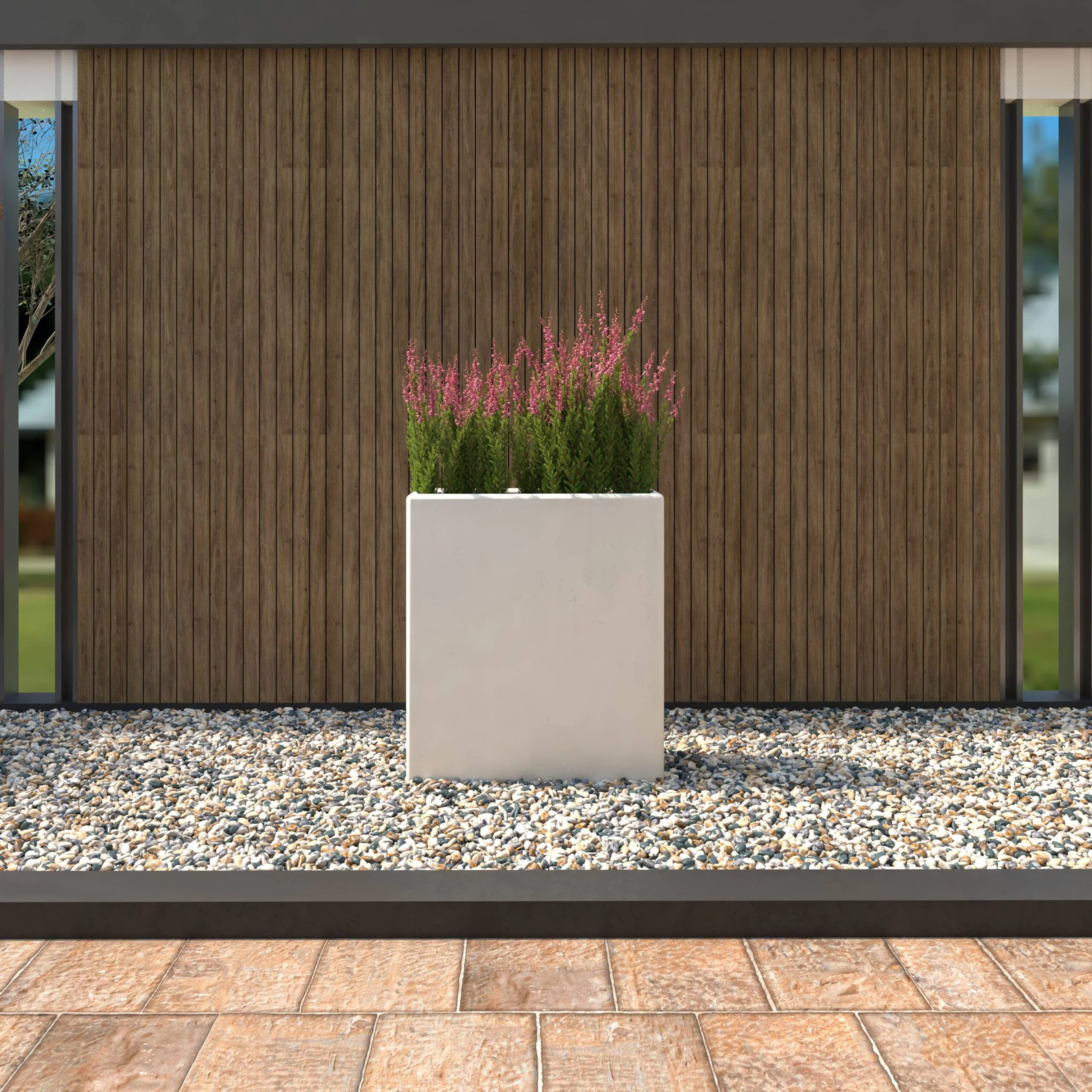 LeisureMod Thistle Fiberstone and MGO Clay Rectangular Planter White 28