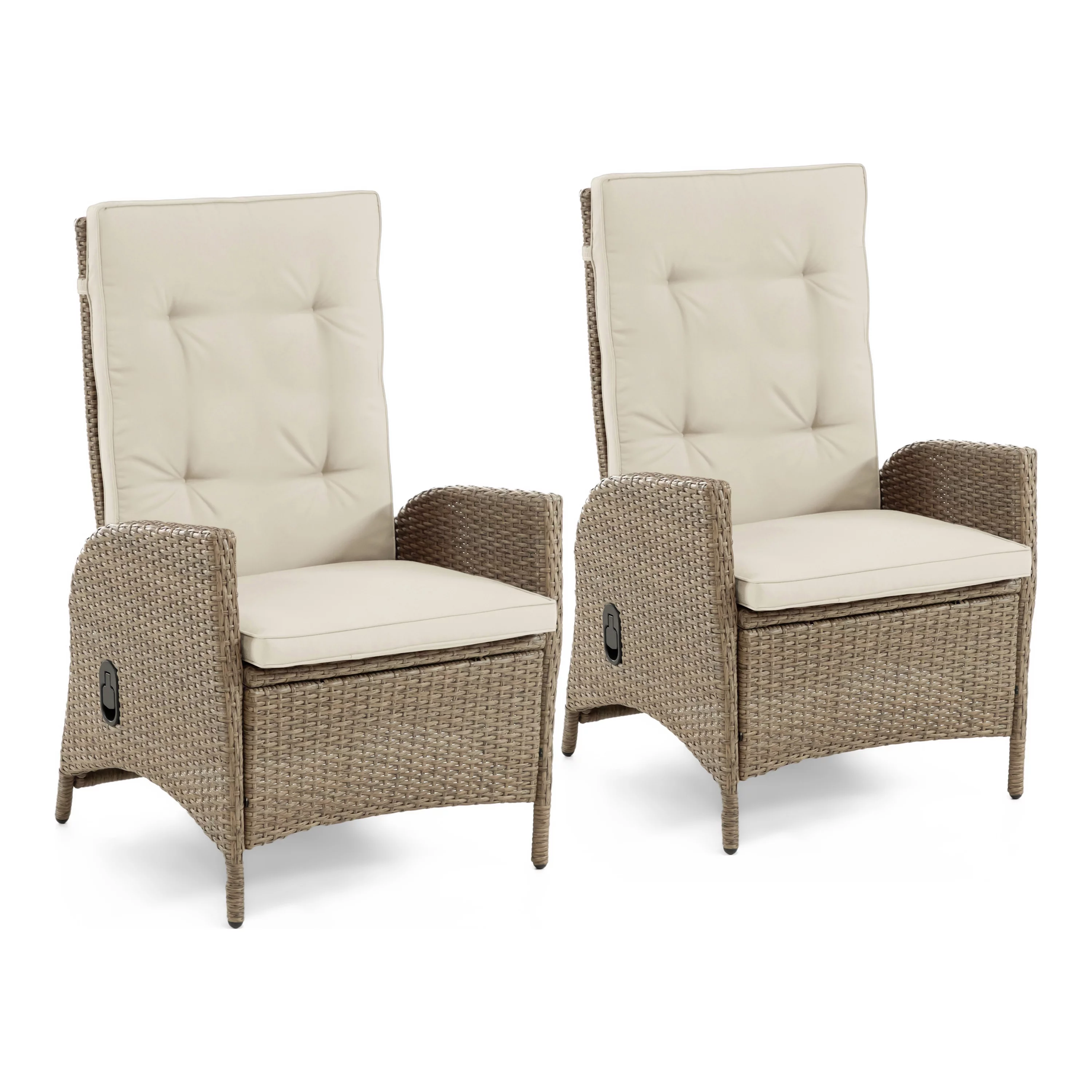 Furniture of America Alami Faux Wicker Patio Reclining Chairs, Set of 2, Beige and Brown