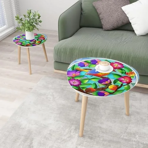 JDZHAPPYLIFE Small Coffee Nesting  Abstract Stained Glass Monochrome Tone Brown Triangle End  Center   Modern   Room Bedroom Balcony