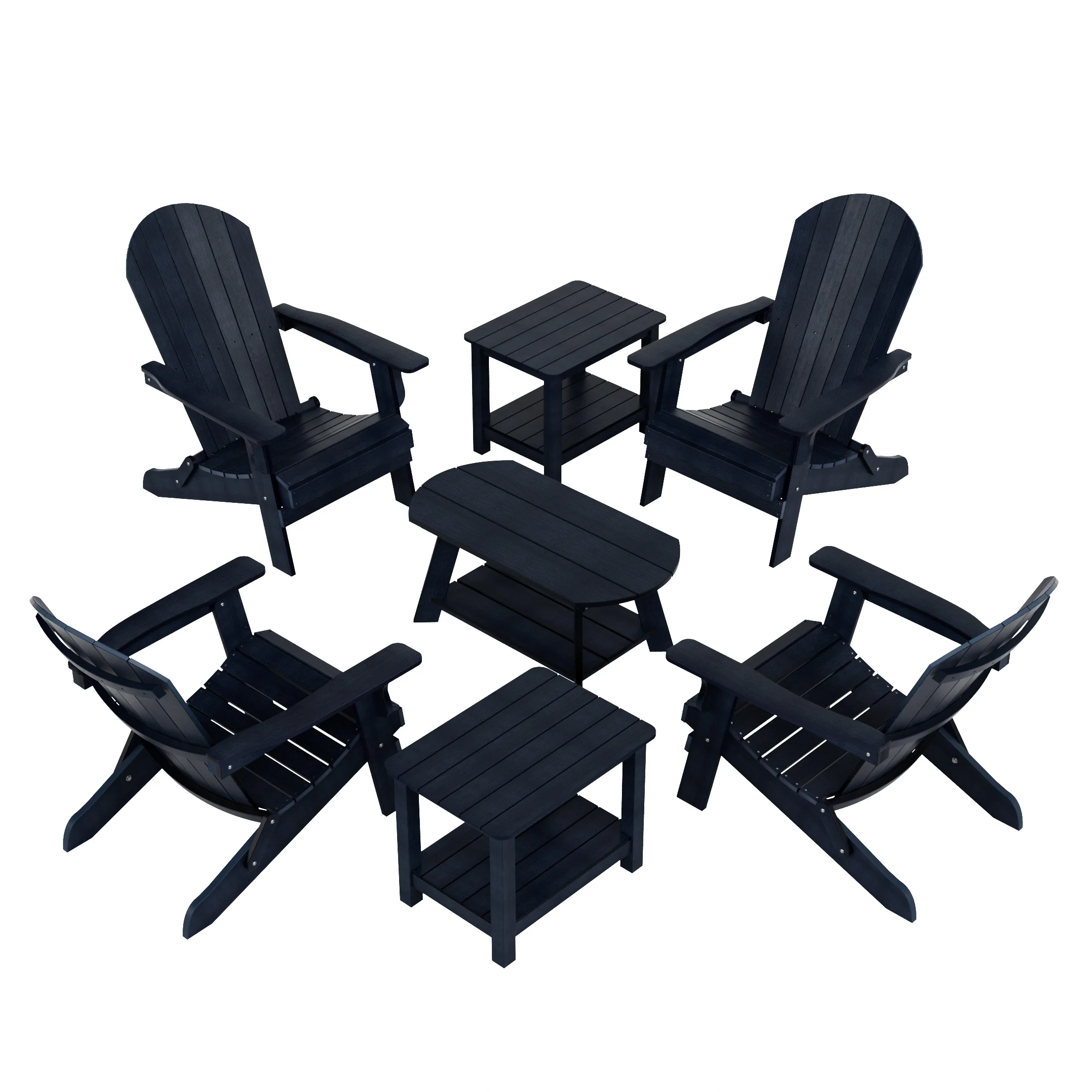 WestinTrends Tuscany 7-Piece HIPS Outdoor Poly Adirondack Seashell  Conversation Lounge Set, Navy