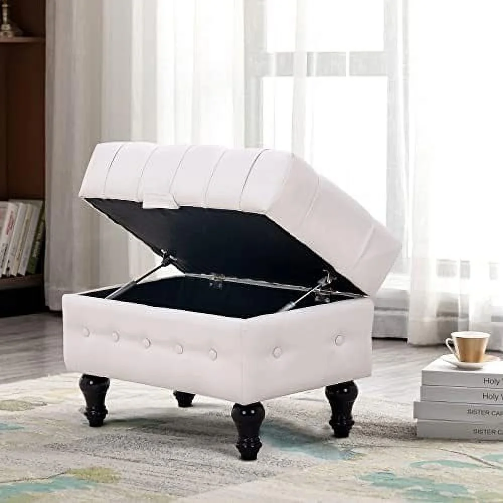 CGFHYP Coffee Table Ottoman with  Button Tufted PU Leather Upholstery Footstool Bed Ottoman for Living Room  Home Office  Space-Saving  Toy Box Stool  Brown