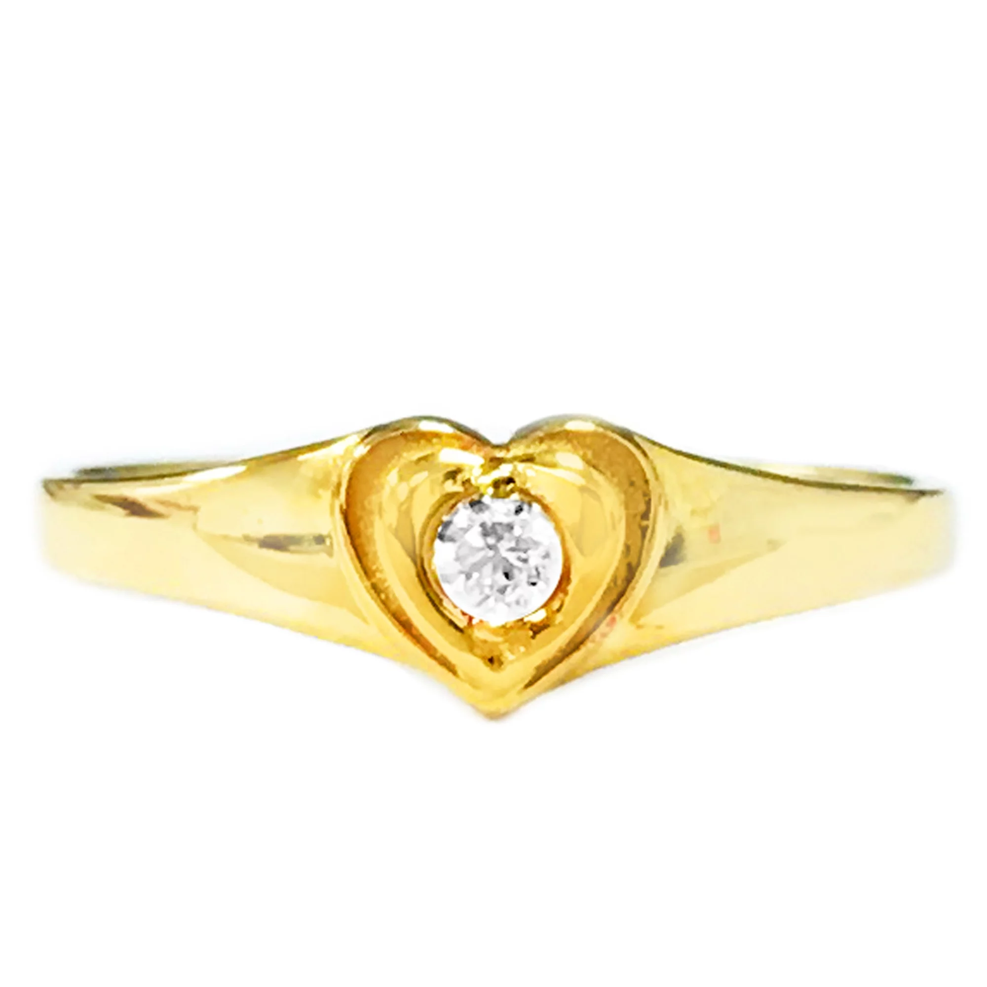 Children's 14k Yellow Gold Baby Heart Cubic Zirconia Ring Size 3.5 Kids