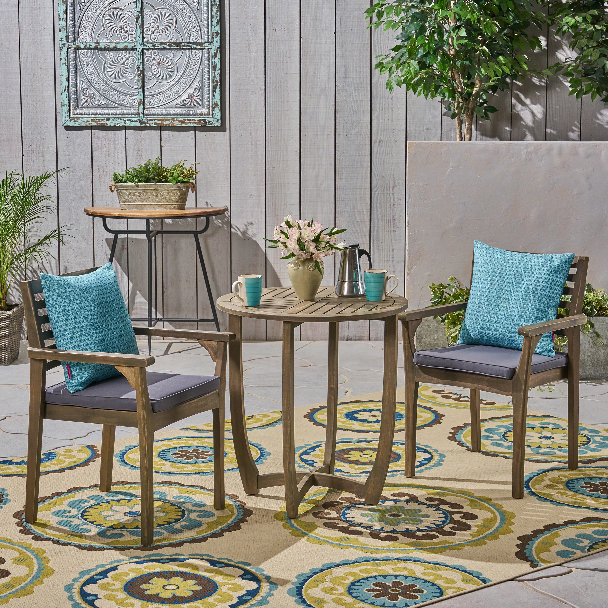 Phoenix Outdoor Acacia Wood 2-Seater Bistro Set with 28