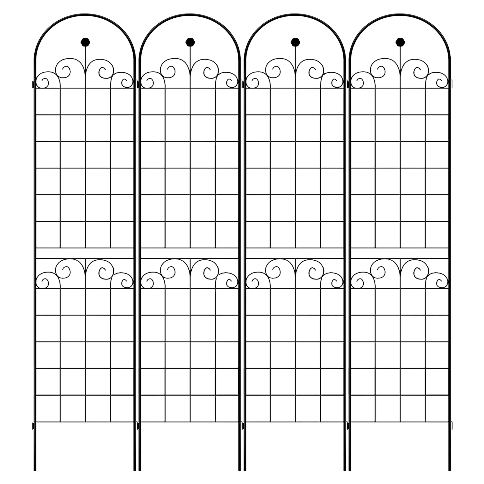 4 Pack Garden Arch Trellis for Climbing Plants, Metal Arch Arbor, Black Yard Lawn Fence Trellis, 86.7