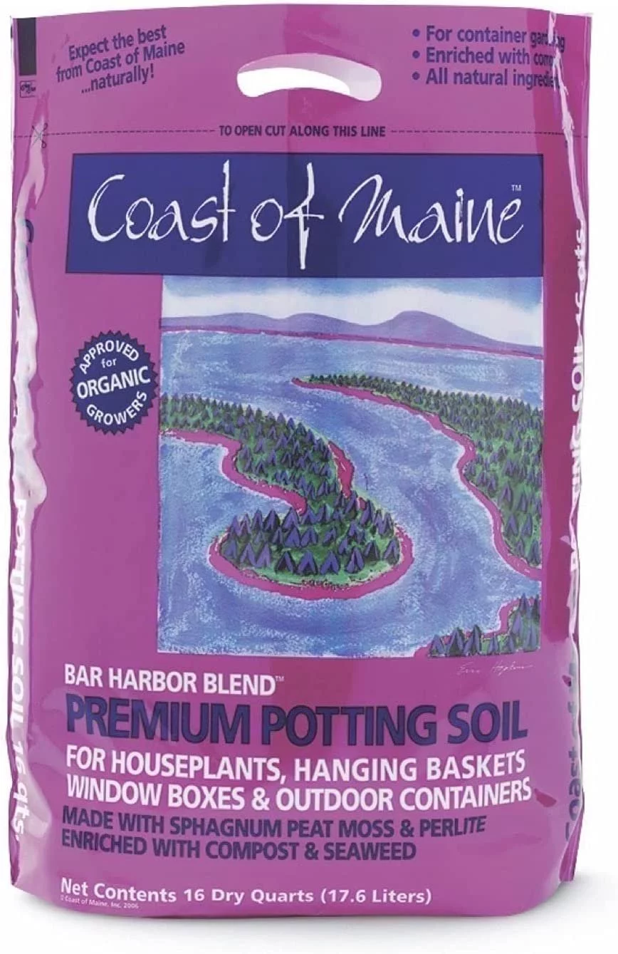 Coast of Maine OMRI Listed Bar Harbor Blend Organic Compost Potting Soil Blend for Container Gardens and Flower Plant Pots, 16 Quart Bag 2 Pack