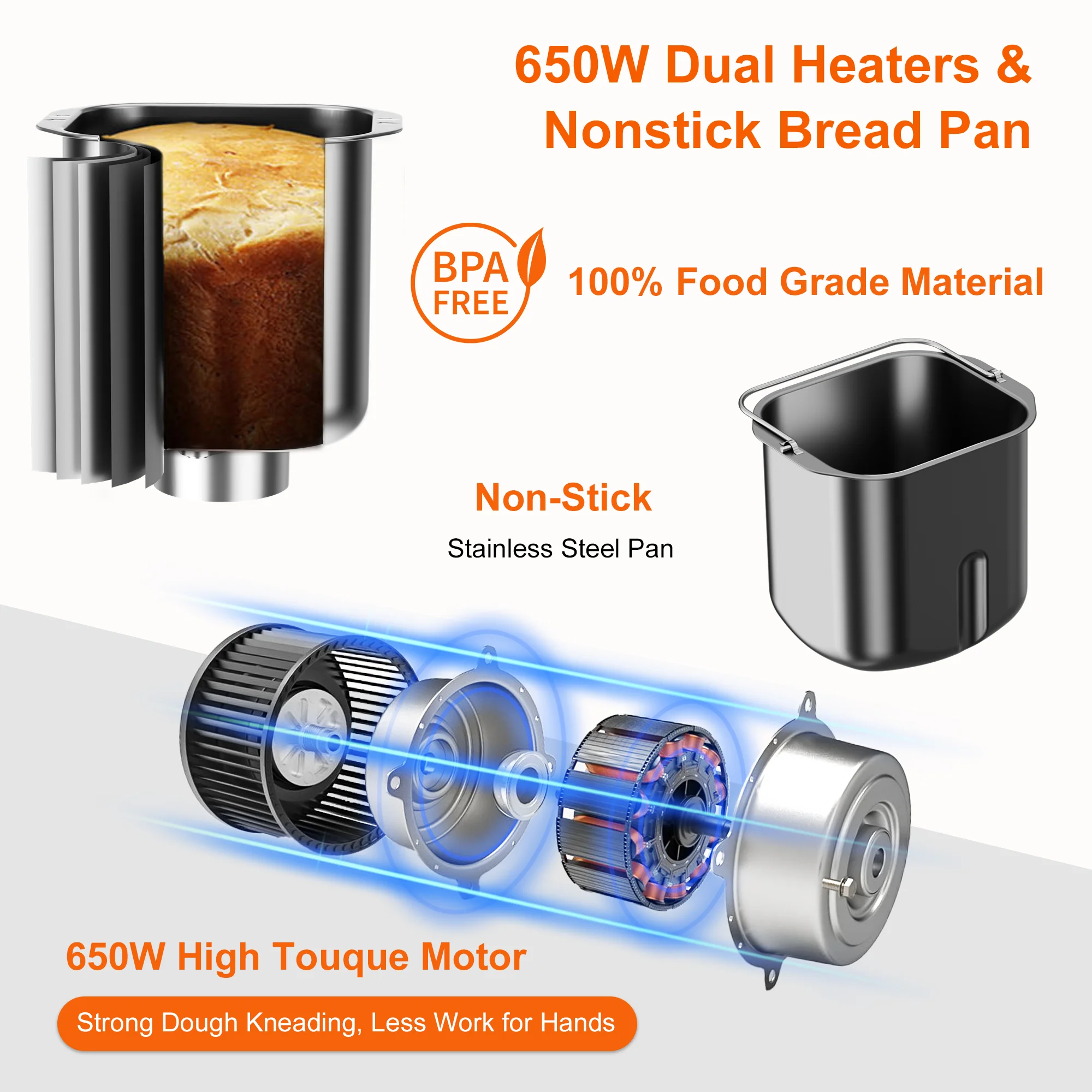 Moosoo 2 lb. Bread Maker Machine with 19 Setting Programs Digital Touch Panel