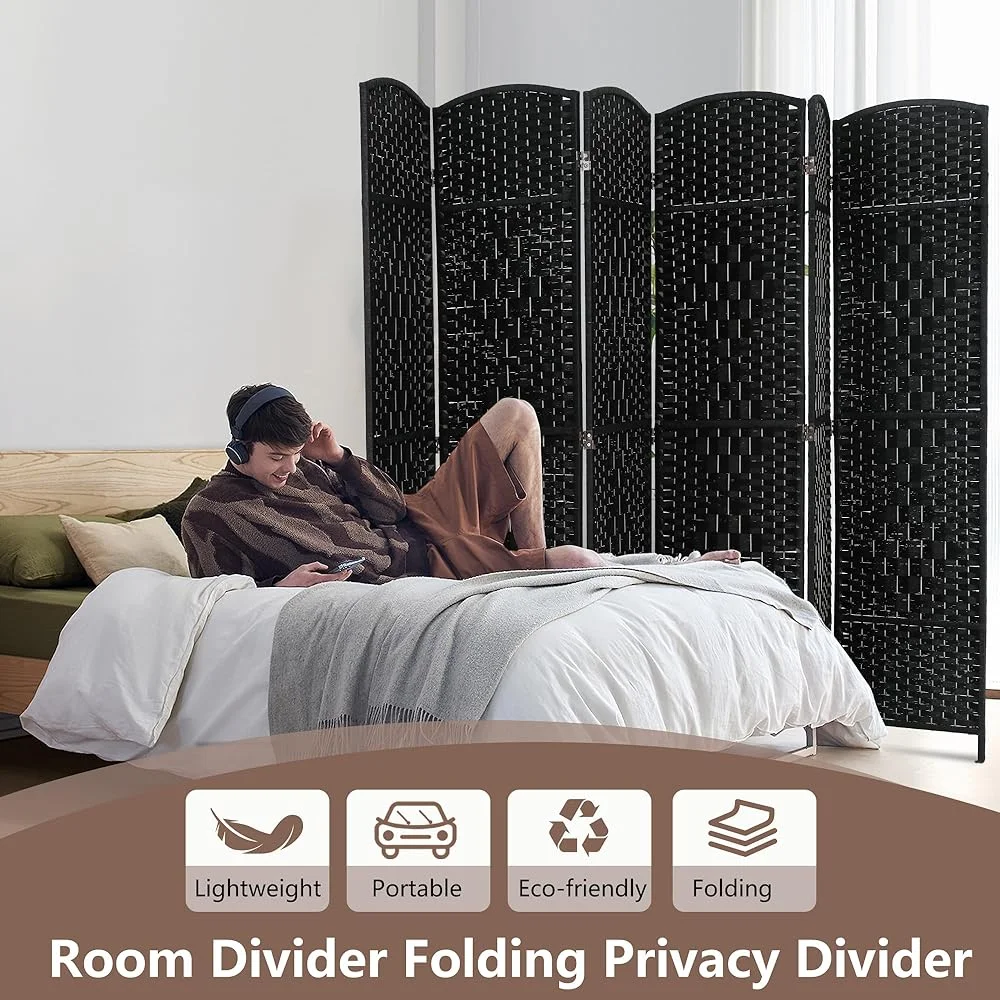 SQWCFD Room Divider Folding Privacy Divider 6 Ft Indoor Wall Divider Portable Partition Wood Screen  Brown (4 Panel)