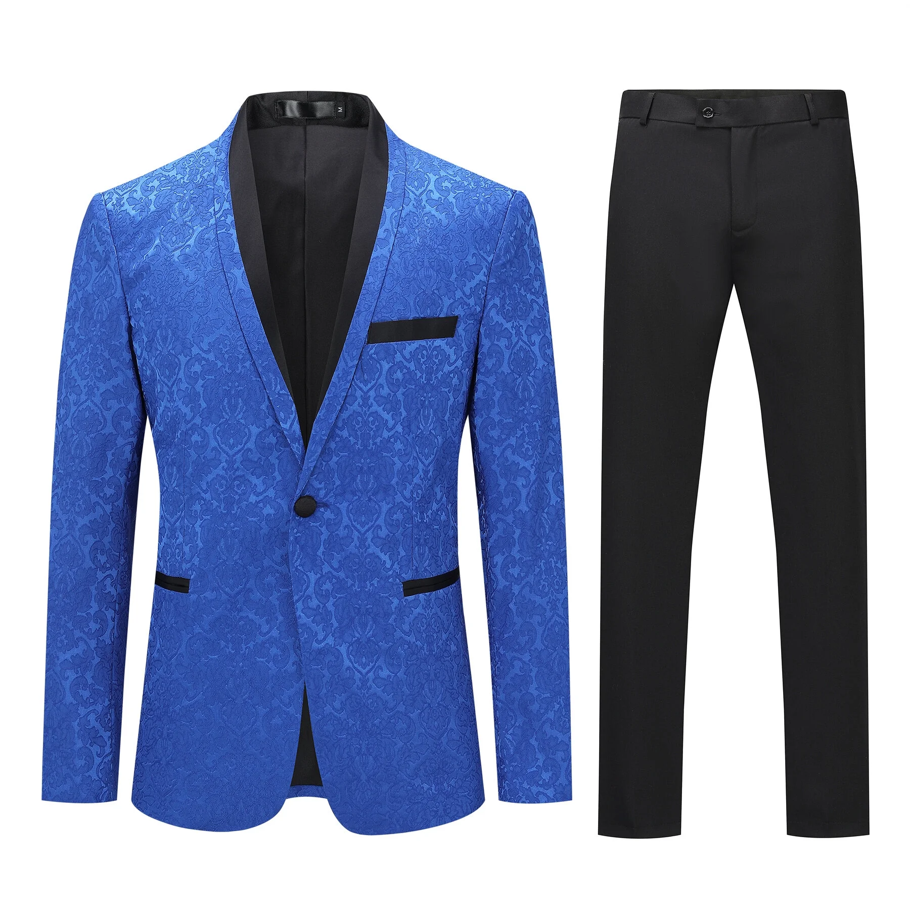 Cloudstyle Men's 2 Piece Suits 1 Button Blazer Flower Tuxedo Slim Fit Stylish Jacket Pants Set