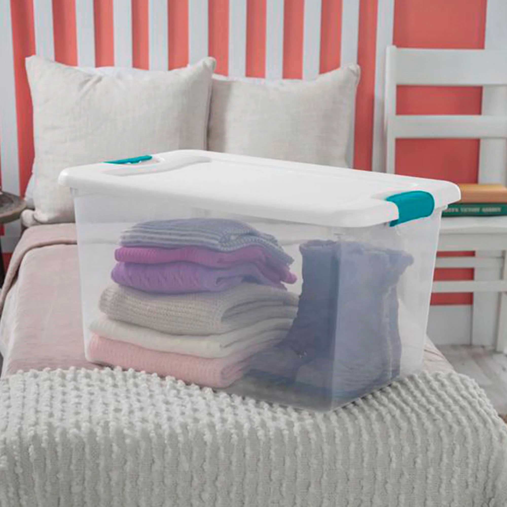 Sterilite 64 Quart Large Stackable Latching Tote Box (12 Pack) and Deep Clip Box (4 Pack)