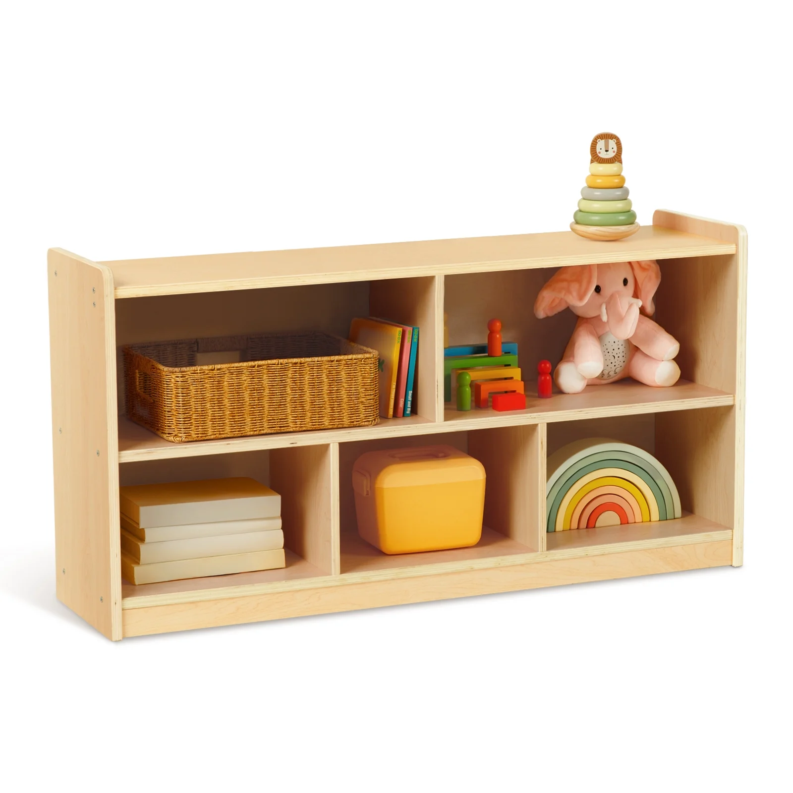 TOOKYLAND Montessori Shelf 5-Section Wooden Storage Cabinet, 2-Shelf Toy Organizers and Storage, Kids Classroom Organizer, Playroom, Daycare and Preschool