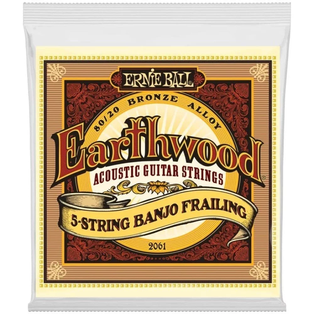 2 PACK Ernie Ball 2061 Earthwood 80/20 Bronze 5-String Banjo Frailing Strings