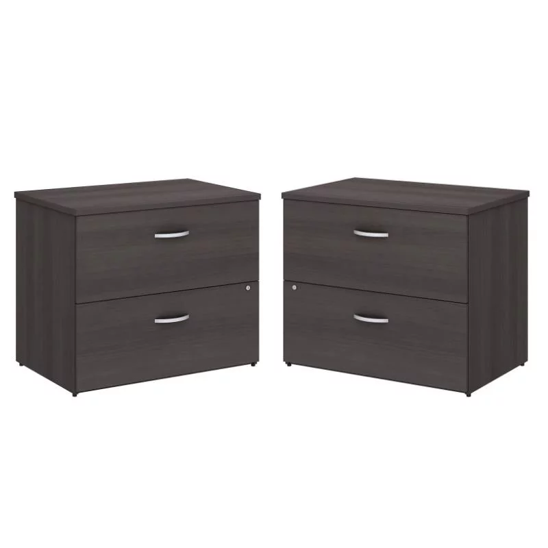 Home Square 2 Drawer Lateral Wood Filing Cabinet Set in Storm Gray (Set of 2)