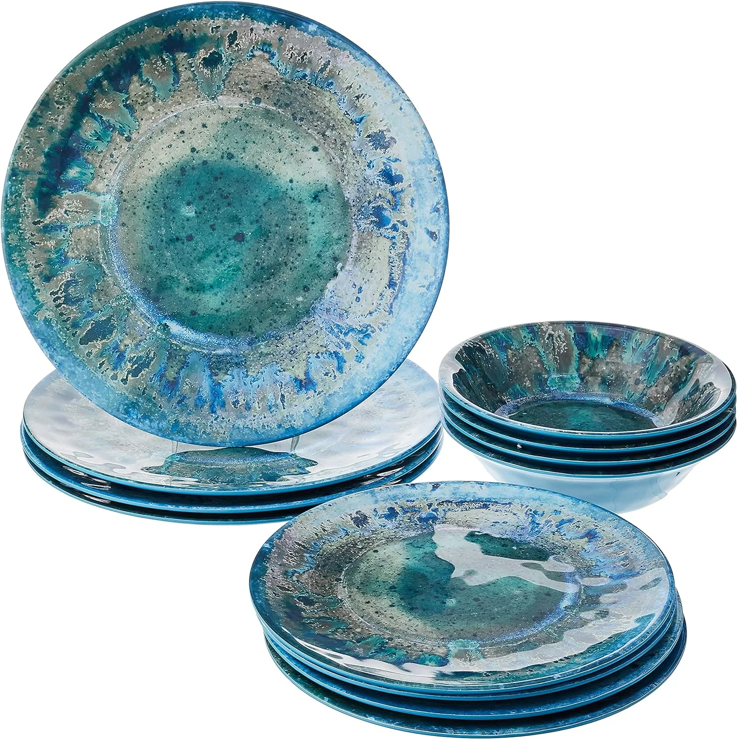 Radiance Teal Melamine 12 Pc Dinnerware Set, Blue