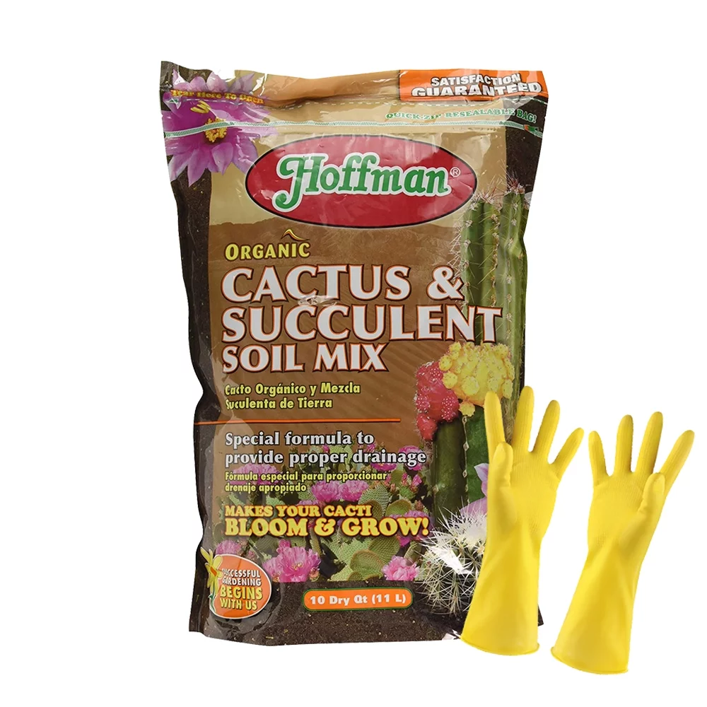 10 Quart Hoffman 10404 Organic Cactus and Succulent Soil Mixed Potting Soil for Outdoor and Indoor Plants, Bundled with Pearson’s Garden Gloves