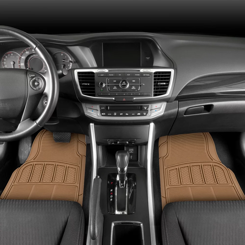 CarXS Proliners Classic Rubber Car Floor Mats - 4pc Front & Rear +Trunk Liner Heavy Duty Diamond Grid for Car Truck SUV Van - Beige