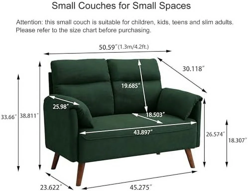HYHBIBOOM 50.6" Small Loveseat Sofa  Mid Century Modern Love Seat Couch with Back Cushions and Wood Legs  2 Seater Small Couches for Living Room  Bedroom  Small Spaces