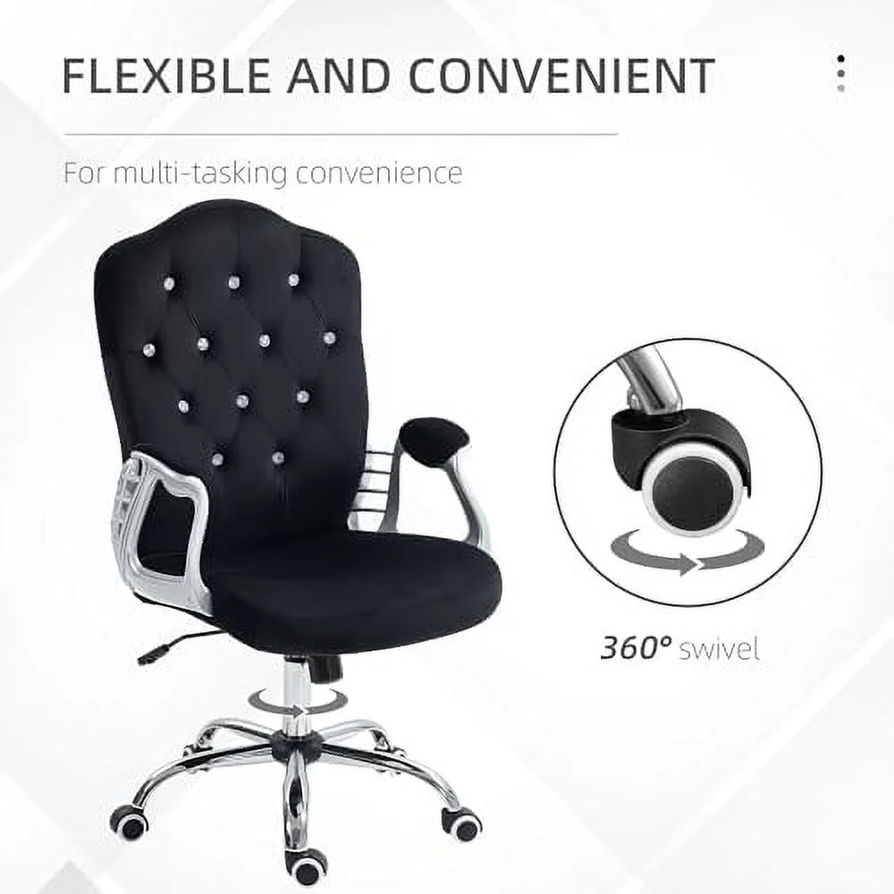 TJCGDTY Home Office Chair  Velvet Computer Chair  Button Tufted Desk Chair with Swivel Wheels  Adjustable Height  and Tilt   Black