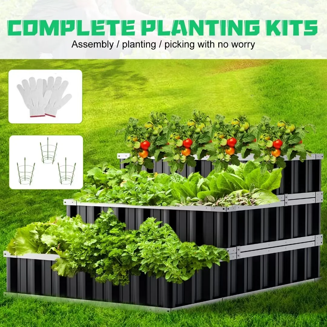 Docred 3 Tier Raised Garden Bed,51'' x 35.4'' x 35.4'' Galvanized Steel Metal Outdoor Patio Garde Elevated Planter Box with Gloves and Reinforced Frame for DIY Flowers Plants Vegetables