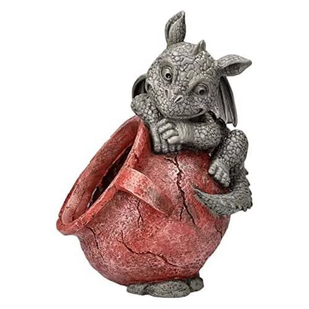 Playful Garden Dragon Planter Garden Display Decorative Accent Sculpture Stone Finish 10 Inch Tall