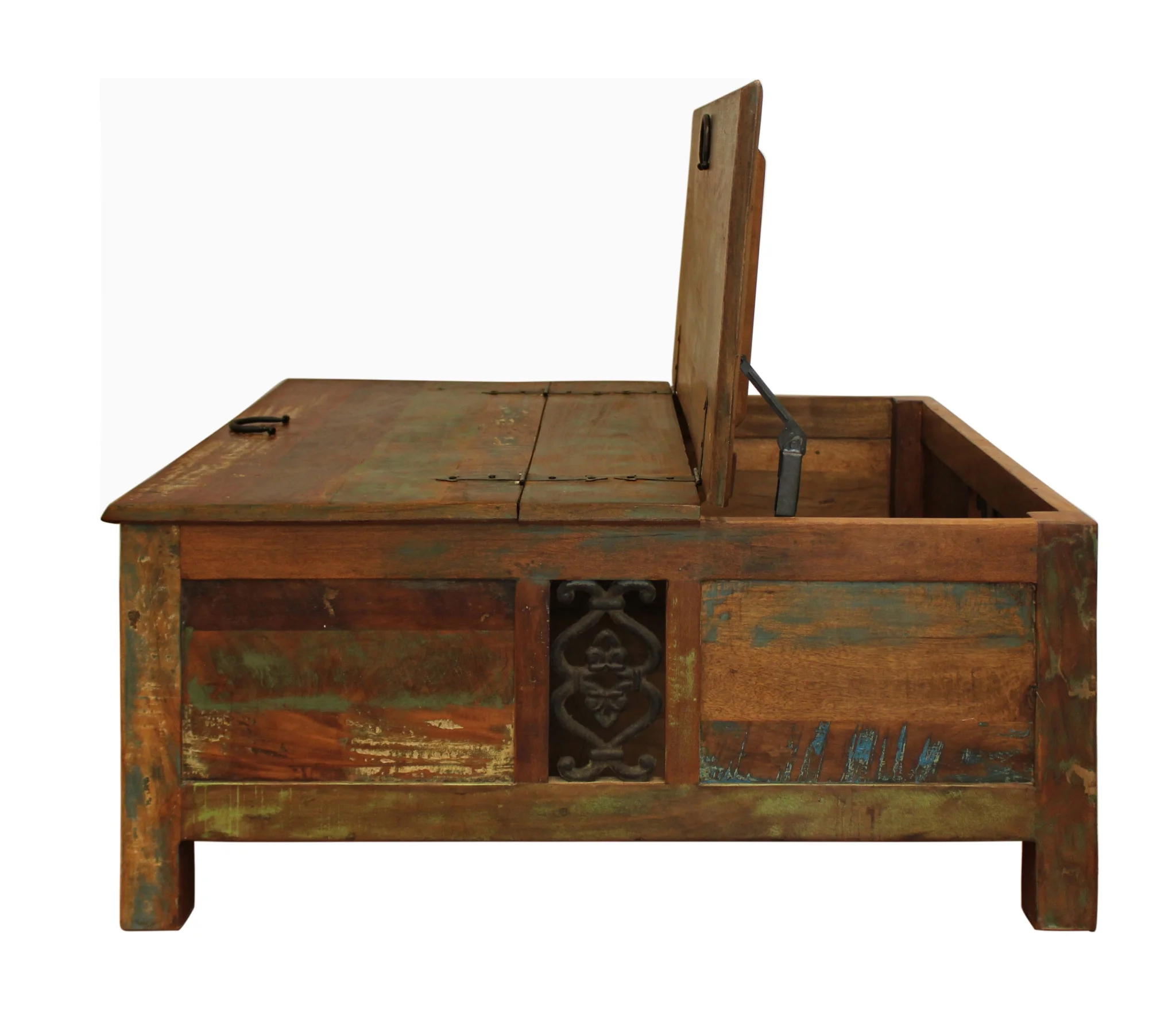 HomeRoots 488844 18 x 40 x 40 in. Rustic Brown Reclaimed Wood Square Lift Top Coffee Table