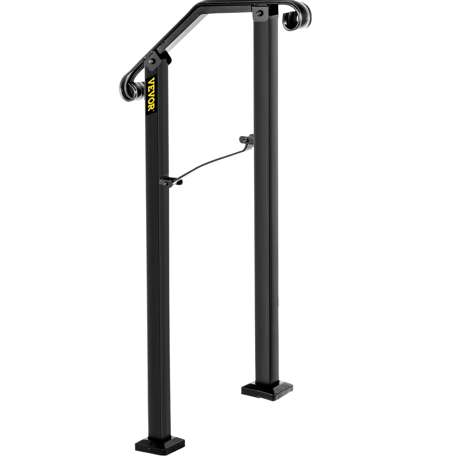 VEVOR Wrought Iron Handrail for 1-2 Steps, Flexible Outdoor Stair Railing, Black Transitional Porch Railings for Concrete or Wooden Stairs