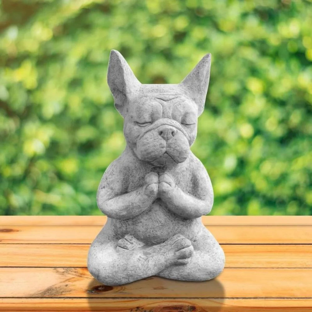 Yoga Pose Meditation Dog Resin Statue Ornaments Waterproof Prayer Zen French Bulldog Sculpture Crafts Garden Decoration Figurine