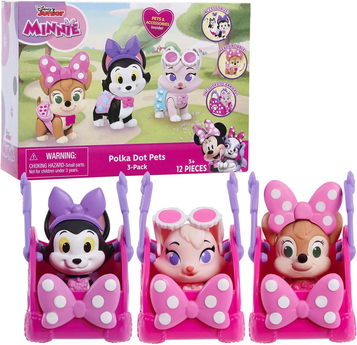 Disney Junior Minnie Mouse Polka Dot Pets 3-Pack Figures, Officially Licensed Kids Toys for Ages 3 Up, Exclusive
