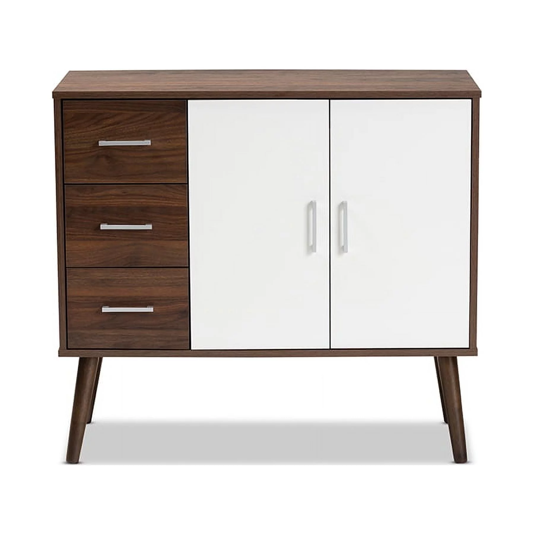 Baxton Studio Leena Two-Tone White and Walnut Wood 3-Drawer Sideboard Buffet