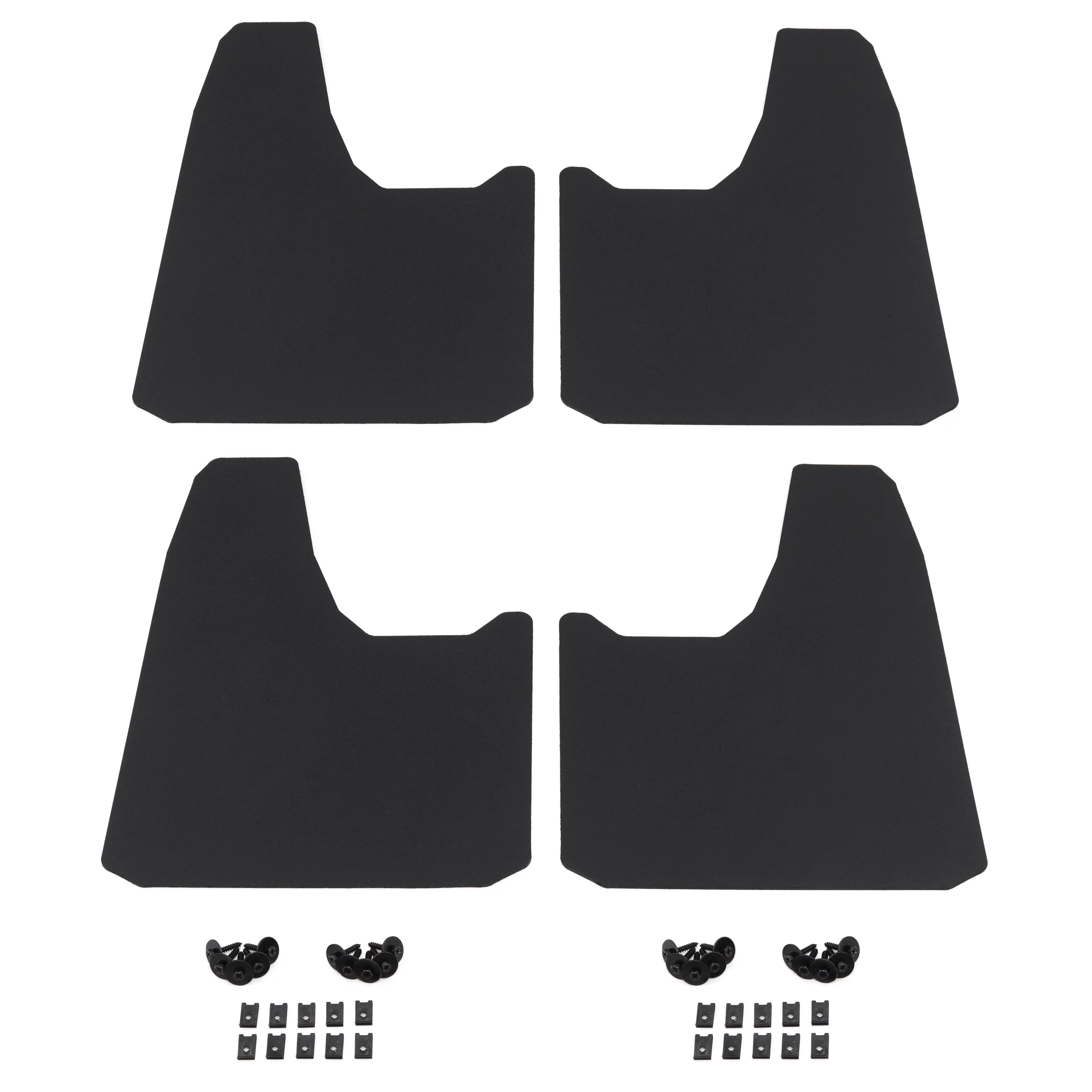 Red Hound Auto 4 Piece Modern Universal Splash Guards Fits Most Full-Size 1/2, 1/4 and 1 Ton Trucks and SUVs Front and Rear Driver and Passenger Mud Flaps Black 4pc Set with Hardware 13 x 19 Inches