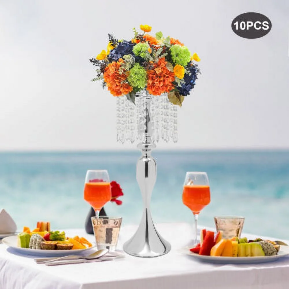 10 PCS Metal Silver Flower Vase Wedding Table Centerpieces Crystal Flower Stand