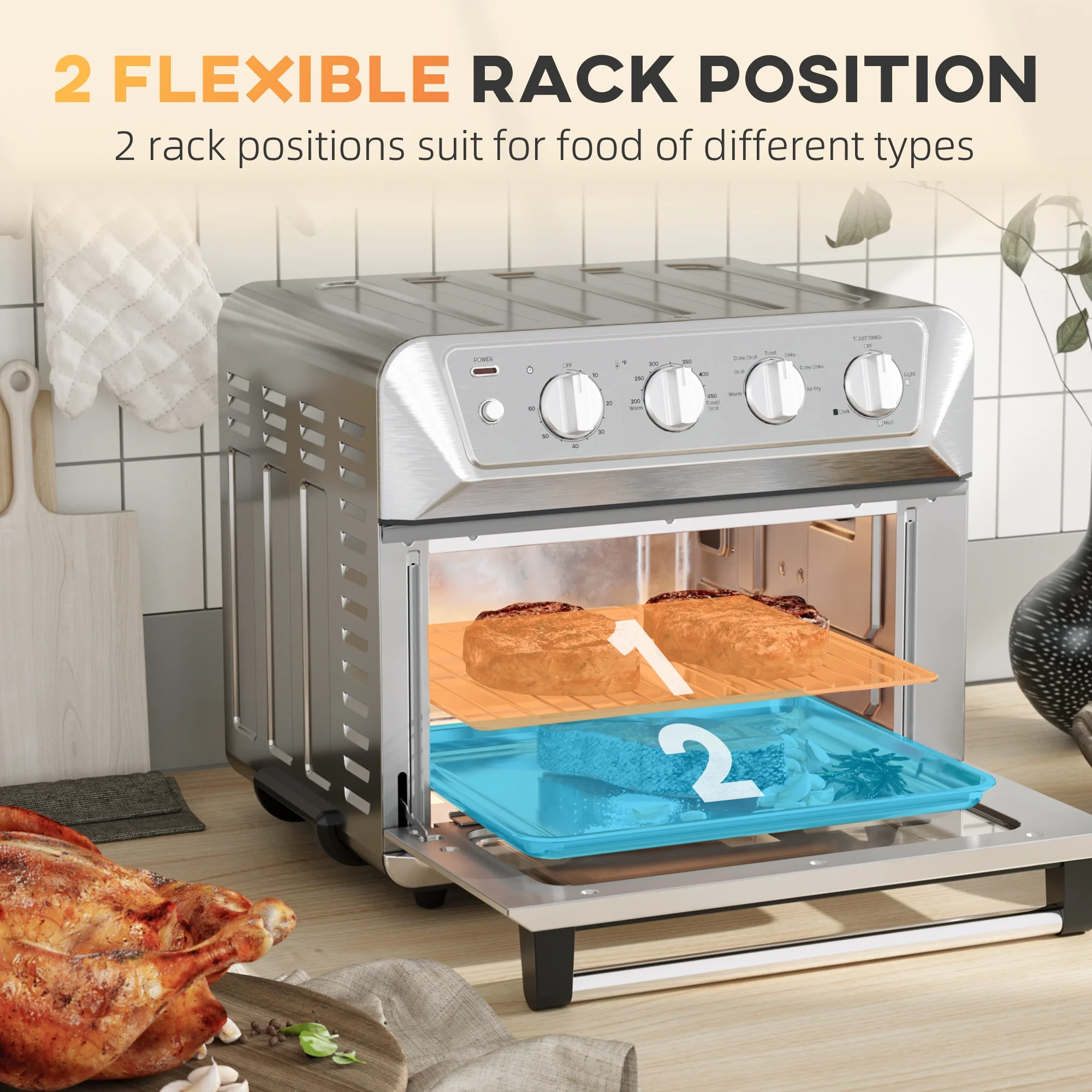 Homlixry Air Fryer Toaster Oven, 1800W 21QT Large Convection Oven Countertop, 4 Slice, 9