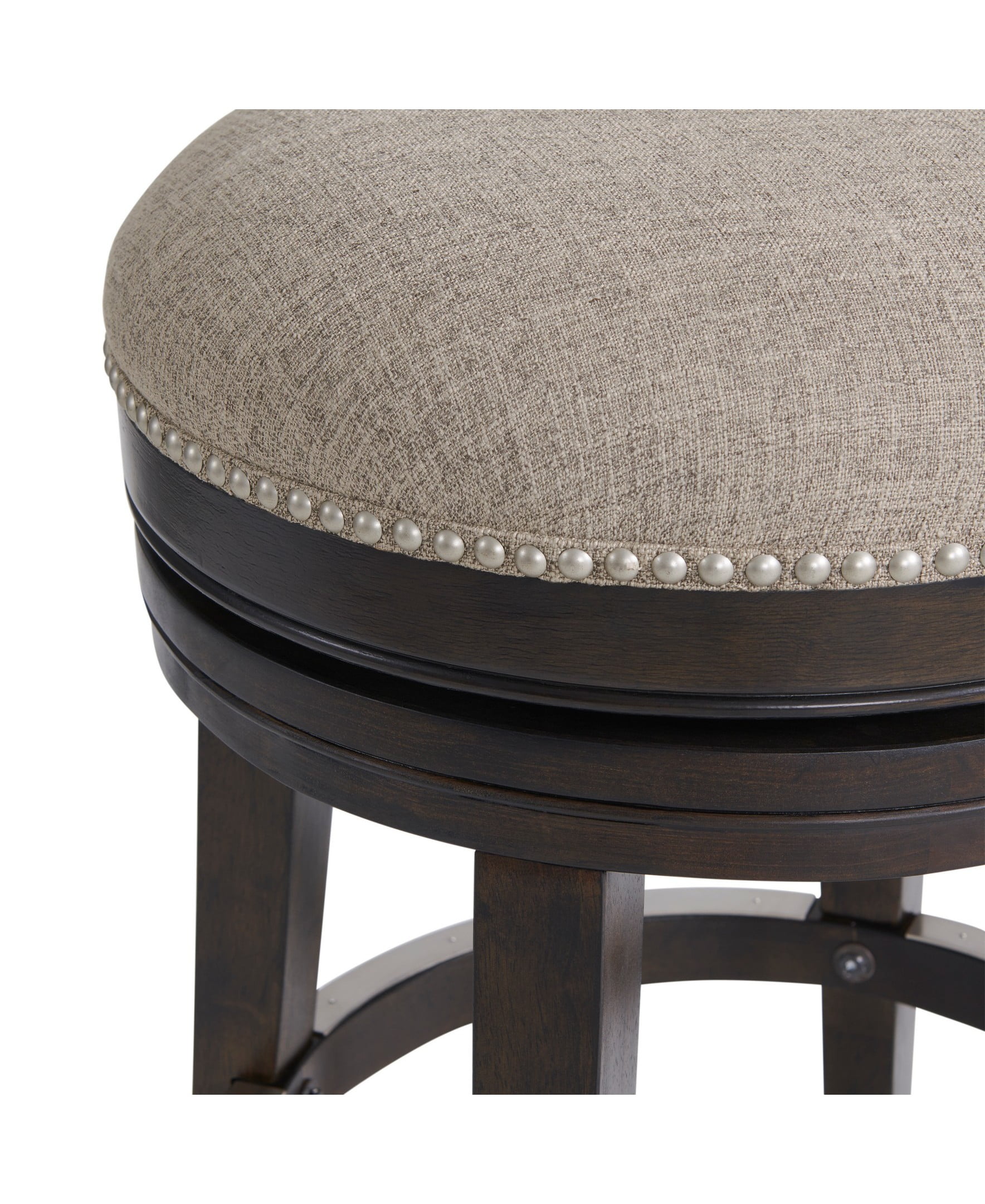 Alaterre Furniture Clara Swivel Backless Counter Height Wood Stool, Dark Brown and Beige