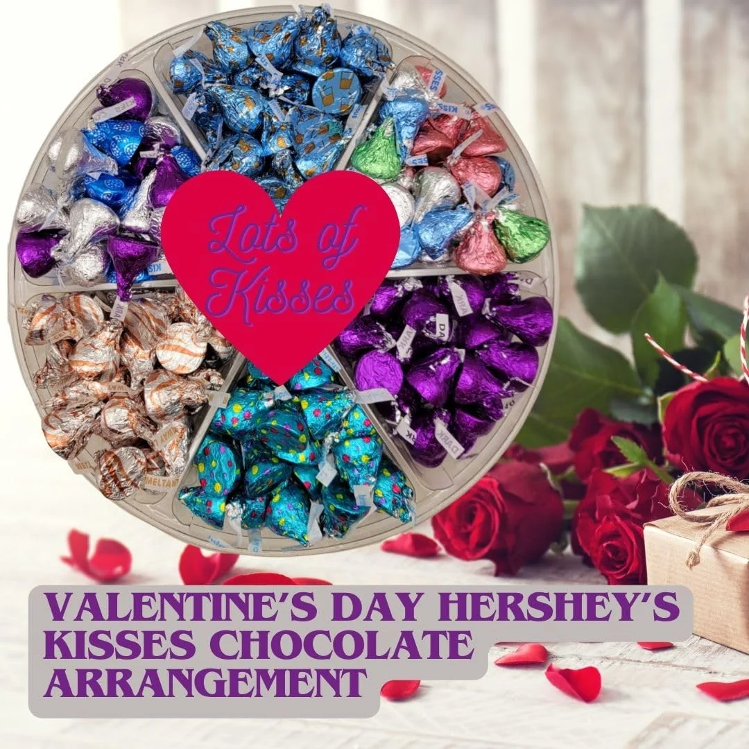 Hersheys Kisses Chocolate Candy Gift Basket, 6 Sectional Chocolate Tray, Assorted Mix Of Milk, Dark, Meltaway, Milklicious And Birthday Kisses, Great Gift For Valentine,S Day, Mothers Day, Birthd