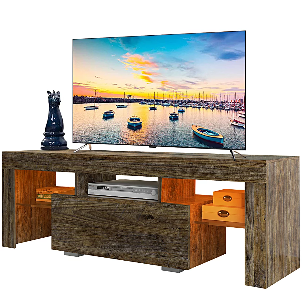 SESSLIFE Wood TV Stand for 55 inch TV, Wooden Entertainment Center Combination TV Cabinet with a Drawer, TV Console Stand Bookcase for Living Room Office