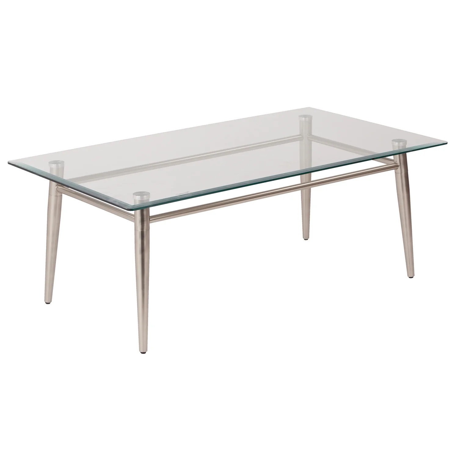 Brooklyn Glass Top Coffee Glass Table in Brushed Nickel Finish