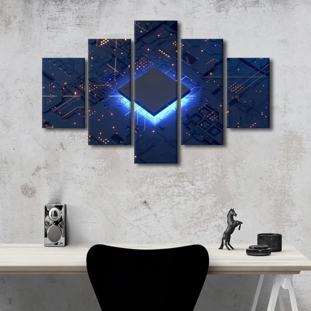 TISHIRON 5PCS Framed Technology Theme Canvas Wall Art Set,60