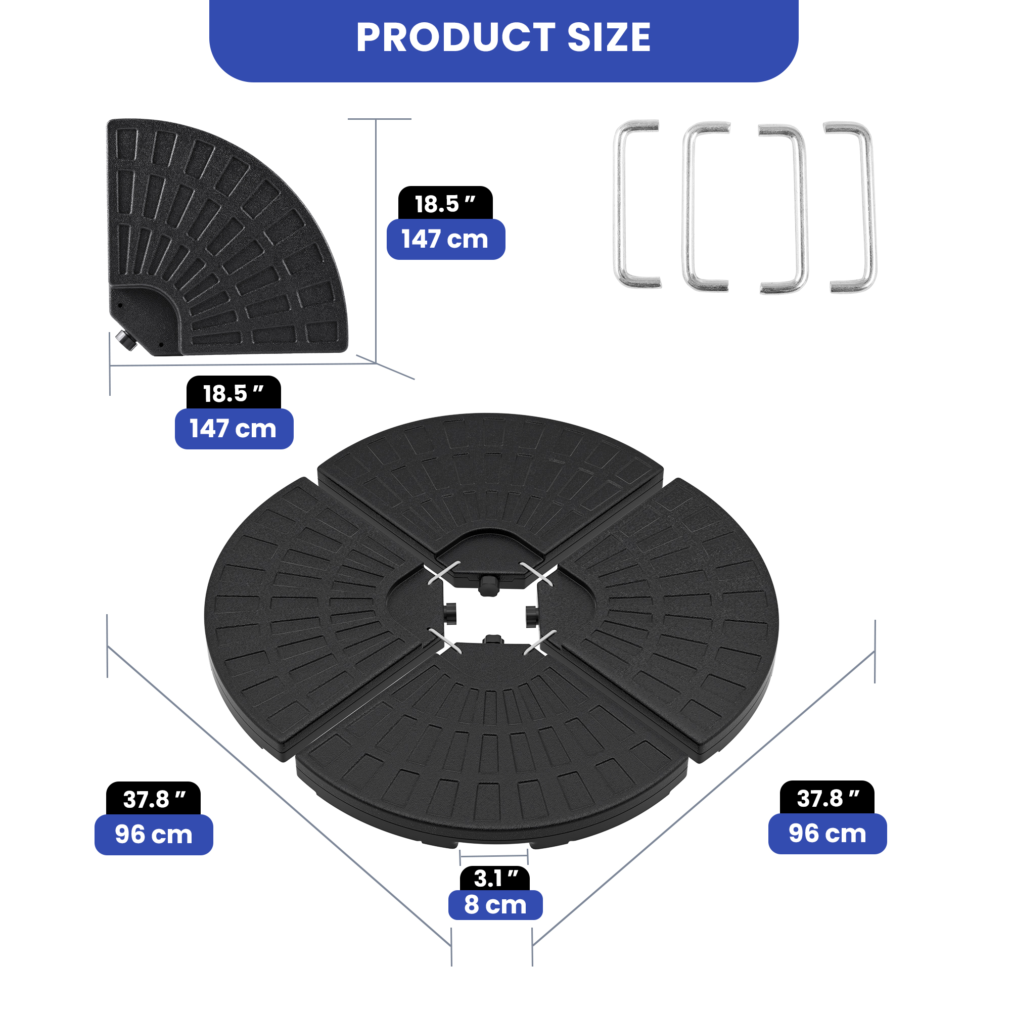 ModFusion 4-Piece Round Patio Umbrella Base Plate Set with Easy-Fill Spouts, Fills up to 110 lbs