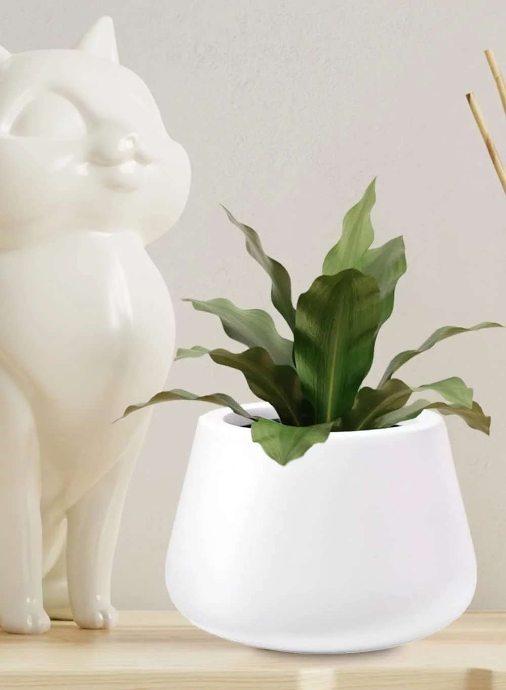 Small White Round Fiberstone Pot, Modern Planter, Cachepot For Bedroom, Living Room, Office, Patio, Indoor/Outdoor Use, Durable & Weatherproof, 8