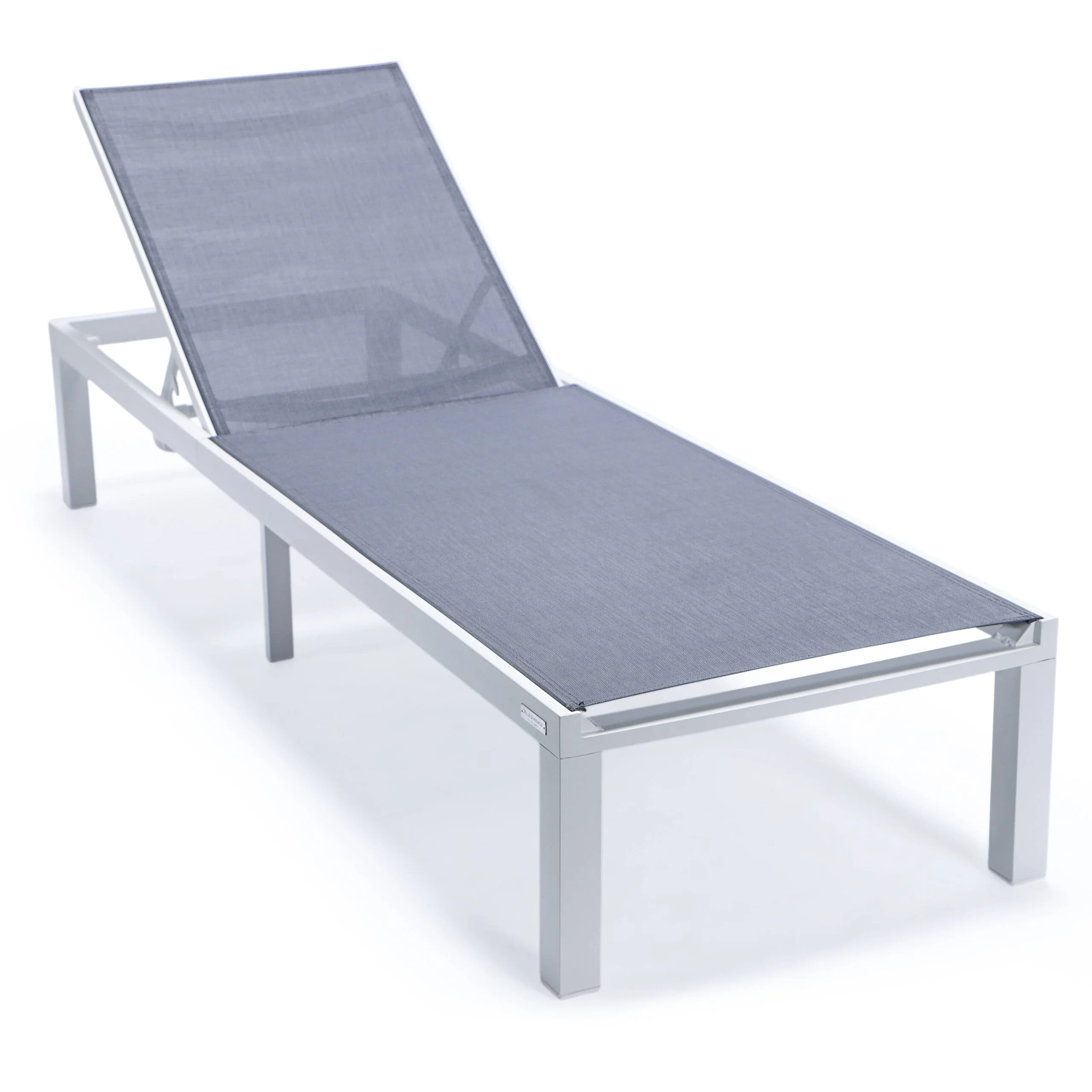 LeisureMod Marlin Patio Chaise Lounge Chair Poolside Outdoor Chaise Lounge Chairs for Patio Lawn and Garden Modern White Aluminum Suntan Chair with Sling Chaise Lounge Chair (Dark Grey)