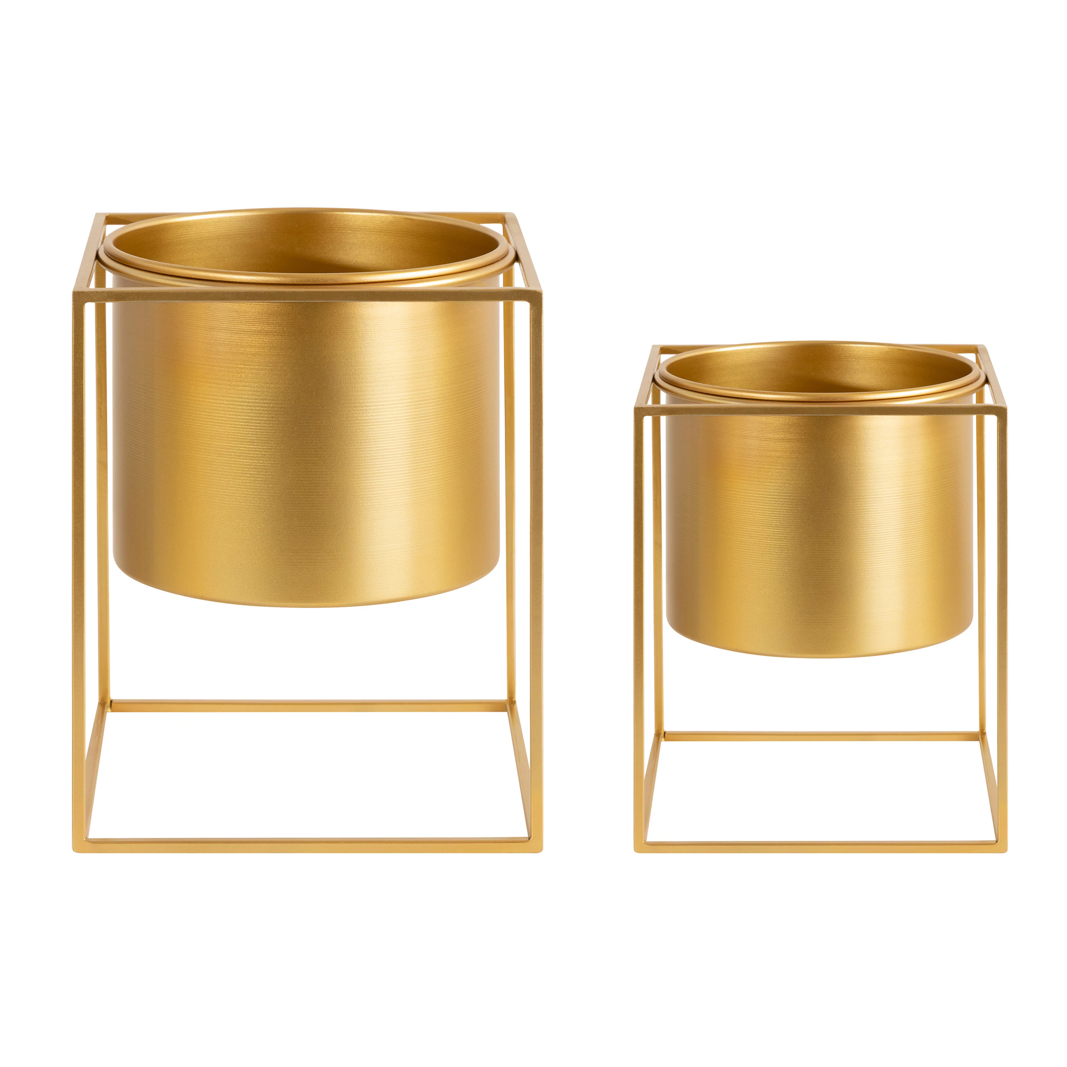 Kate and Laurel Fitch Modern Metal Freestanding Planters, Set of 2, Gold, Geometric Square Floating Planter Pots