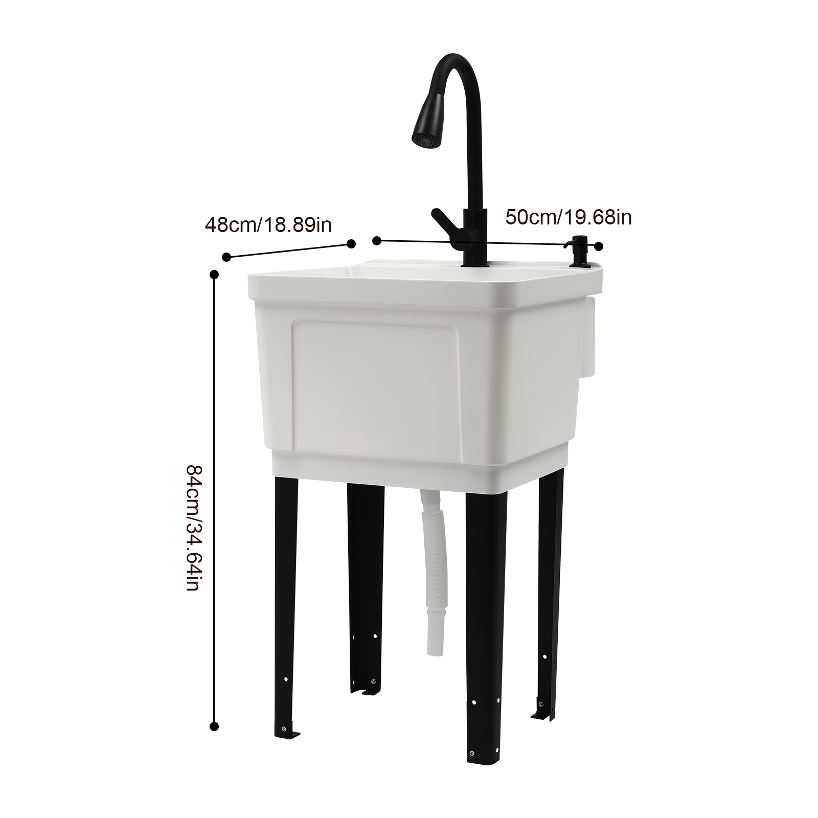 Laundry Sink With High Arc Stainless Steel Pull Down Faucet, Freestanding Space Saving Laundry Tub, Freestanding Wash Station