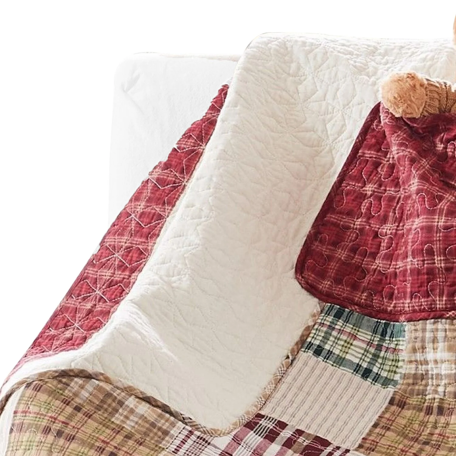 Benjara  50 x 60 in. Cotton Quilted Throw Blanket with Fill, Festive Stocking Patch Work